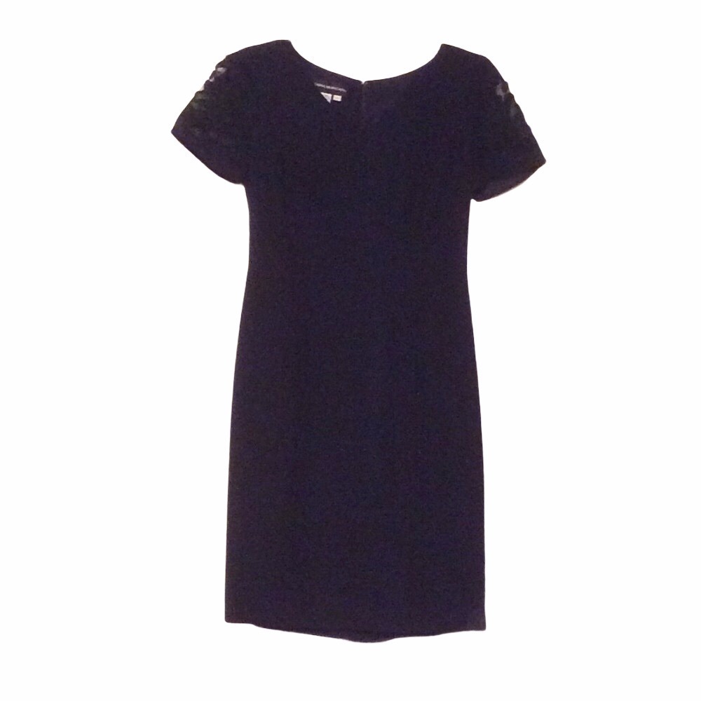 donna MORGAN Little Black Dress Sheer Cut-Out Floral Sleeves - Size 6